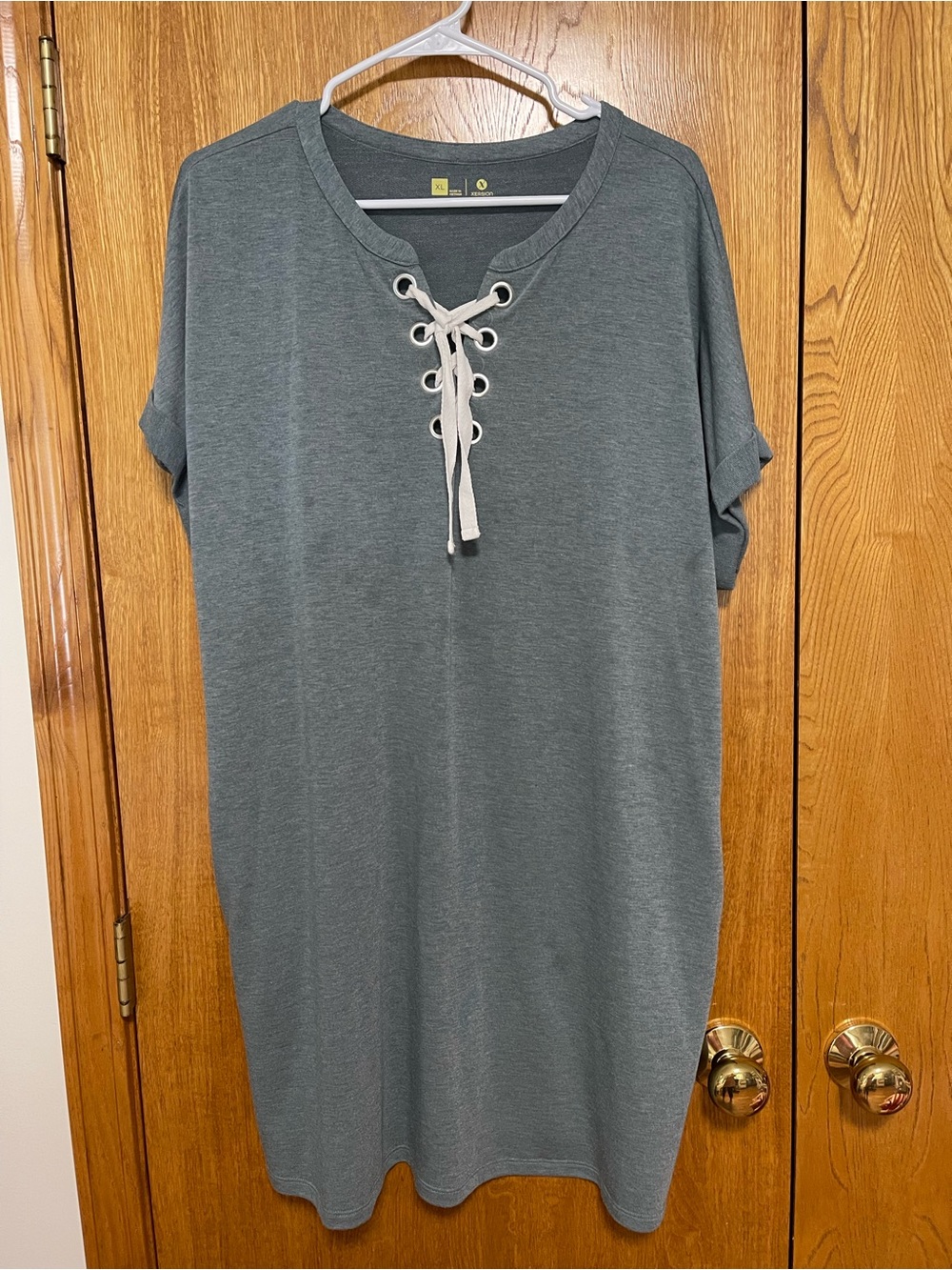 Lace-Up Short Sleeve dress - Gray